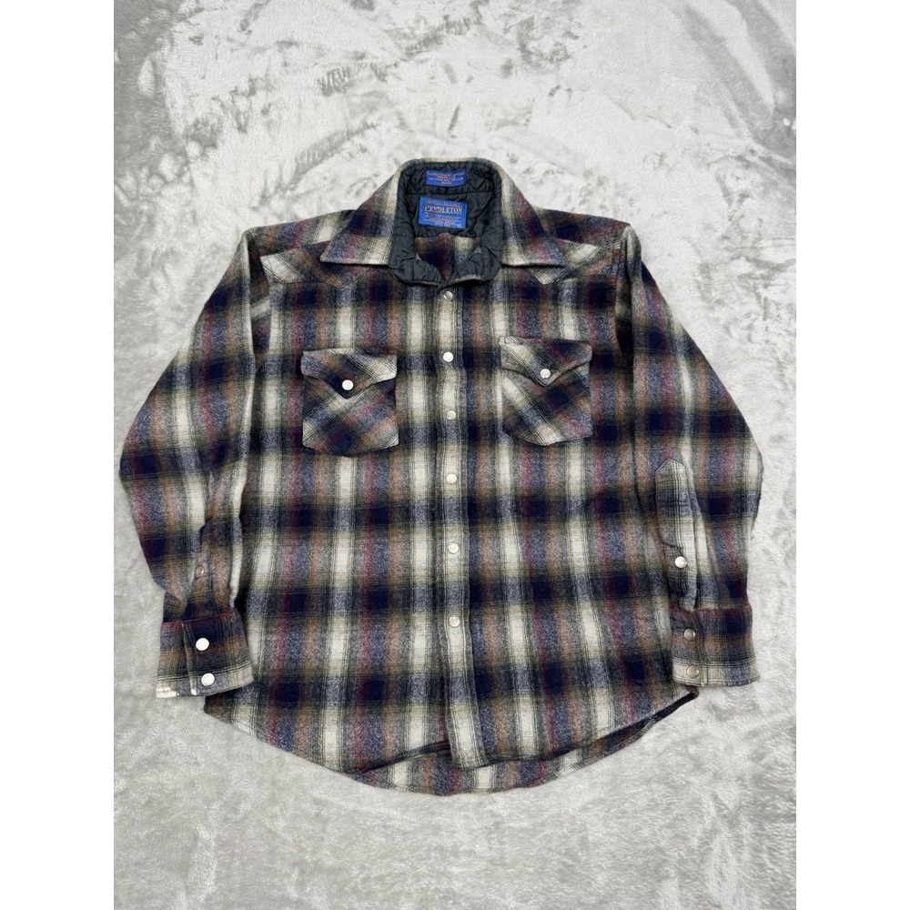 Vintage Pendleton Board Shirt Womens Medium Pearl Snap 100% Wool Western 90s